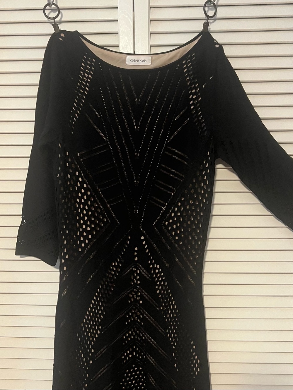 Calvin Klein Black Long-Sleaved, Classic and Sexy Crochet Geometric Dress